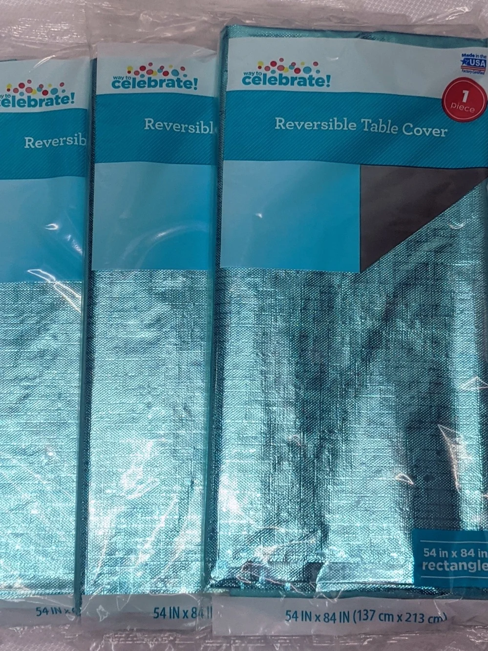 Celebrate It Reversible Teal Table Cover - Shiny Teal